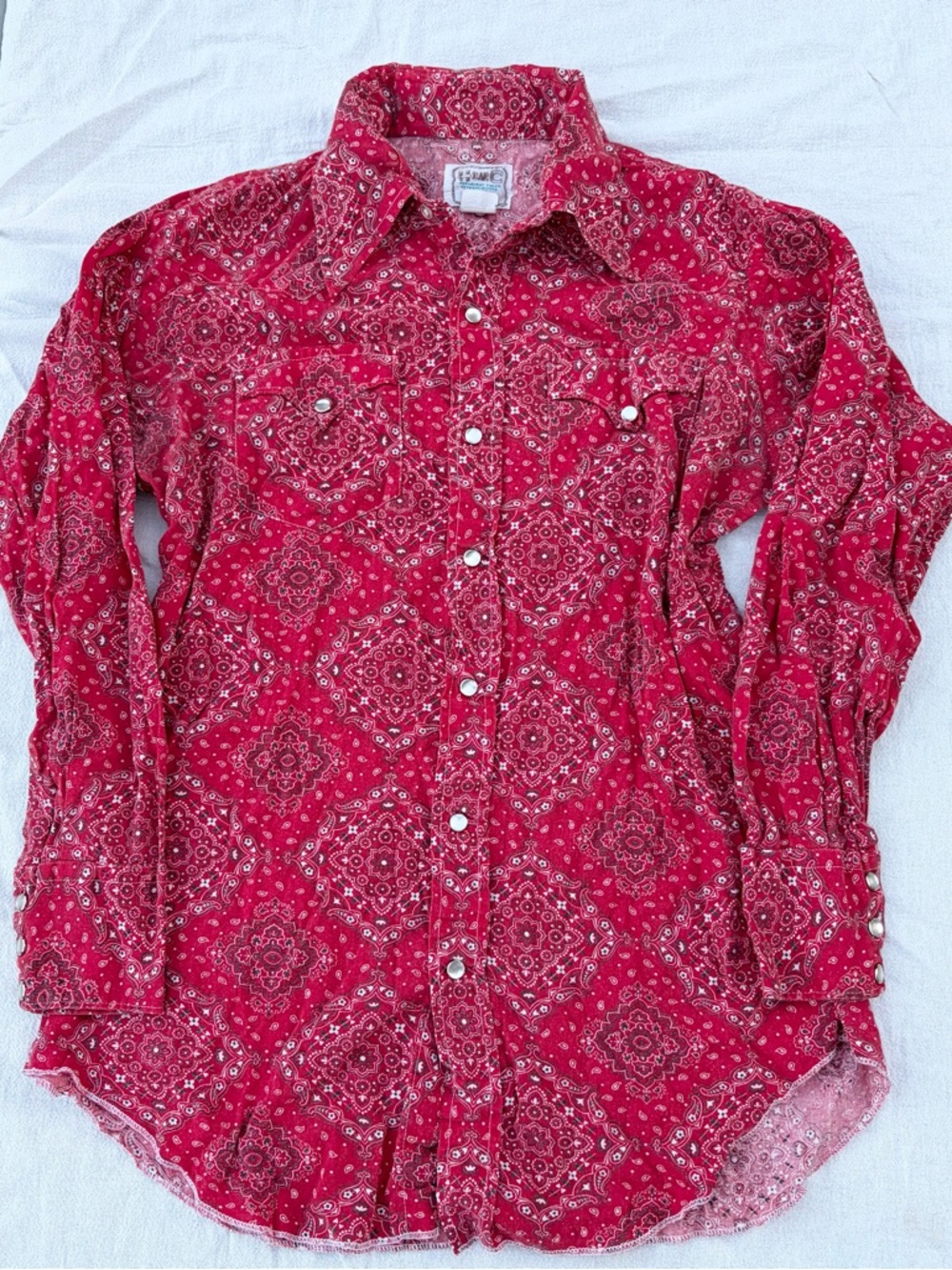 Vintage 70s H Bar C Western Red Bandana Pearl Snap Button Down Shirt